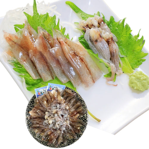 【販売終了】ほたるいか お刺身［胴体・竜宮そうめん（ゲソ）］（内臓・目・口・軟骨処理済み）【お届け期間㊃＜候補日A＞2025年4月8日～13日】〖冷蔵品〗